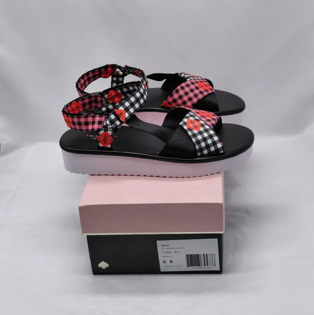 Kate Spade Womens Platform Sandals Size 8 Black Gingham Cottagecore Summer Shoes